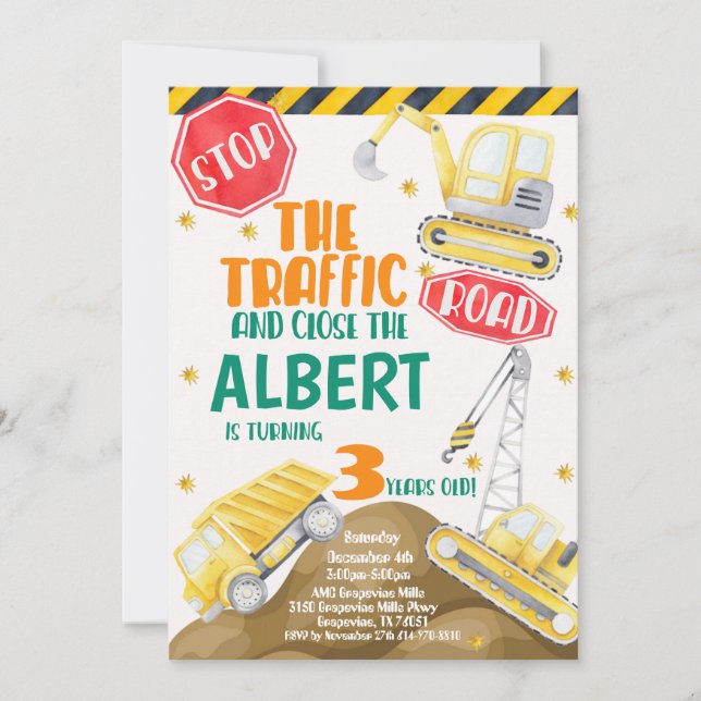 Convite de Aniversário para Construção de Aquarela (Frente)