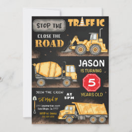 Convite de Aniversário para Construção em Preto e