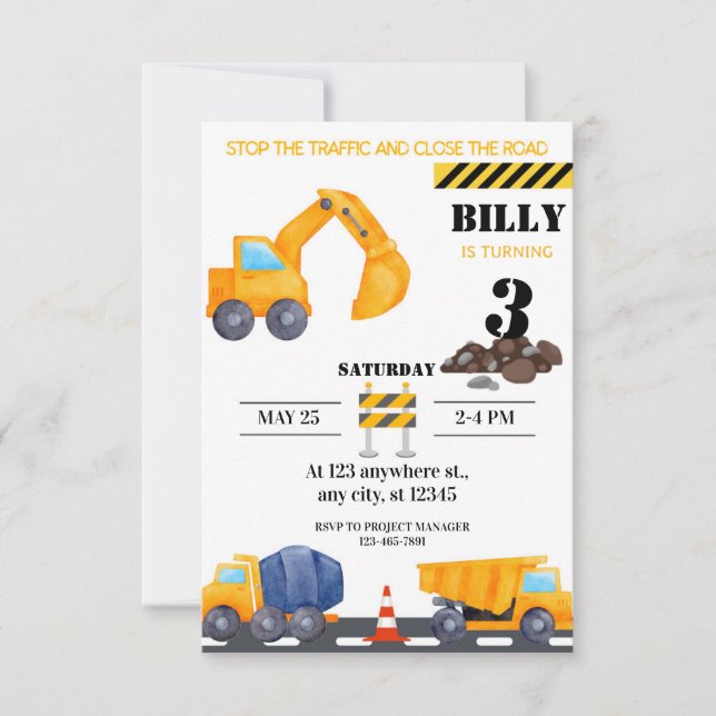 Convite de Aniversário para Construção Moderna Sim (Frente)