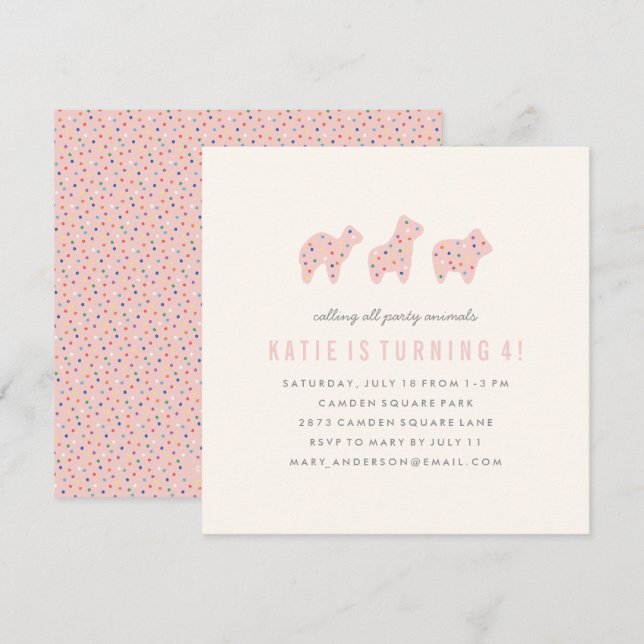 Convite de Aniversário para Cookies Animais - Bubb (Frente/Verso)