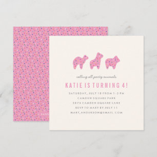 Convite de Aniversário para Cookies Animais - Rosa