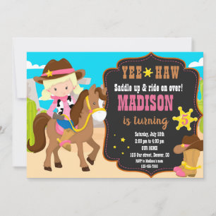 Convite de aniversário para Cowgirl Convite Ocide