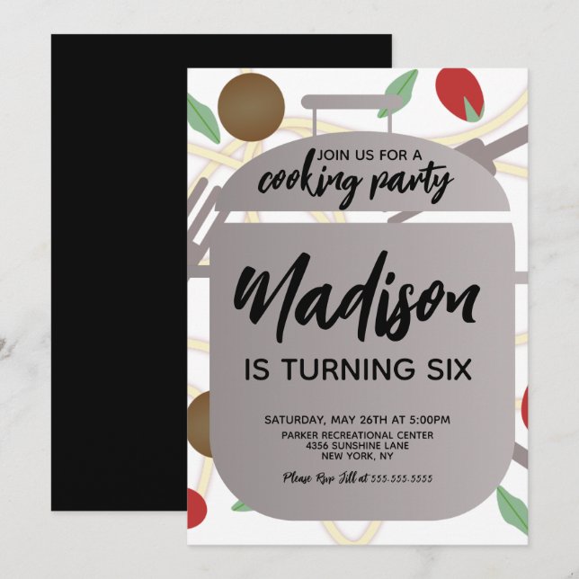 Convite de Aniversário para Cozinhar Massas (Frente/Verso)