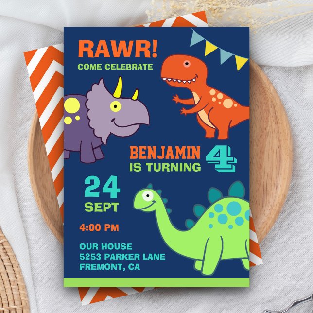 Convite de Aniversário para Crianças com Dinossaur (Criador carregado)