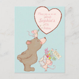 Convite de Aniversário para Crianças de Urso e Rat