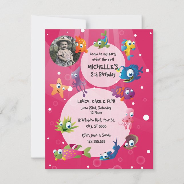 Convite de aniversário para crianças do tema oceân (Frente)
