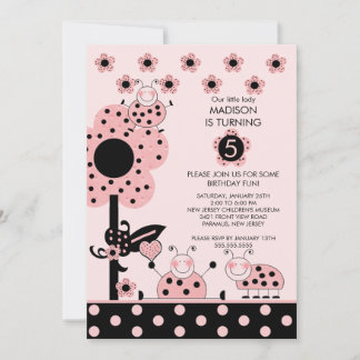 Convite de Aniversário para Damibugs Cor-de-Rosa e