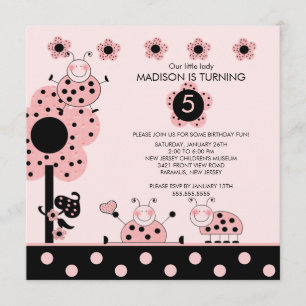 Convite de Aniversário para Damibugs Rosa e Preto