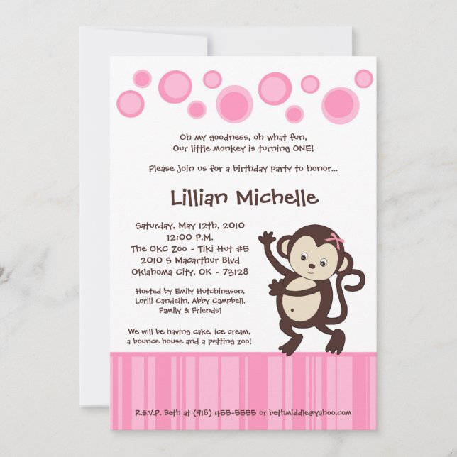Convite de aniversário para dança de macaco Pop co (Frente)
