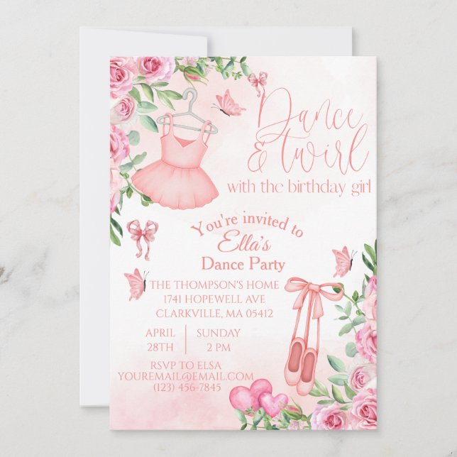 Convite de Aniversário para Dança e Swirl (Frente)