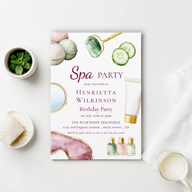 Convite de Aniversário para Dia de Spa Elegante Aq (Criador carregado)