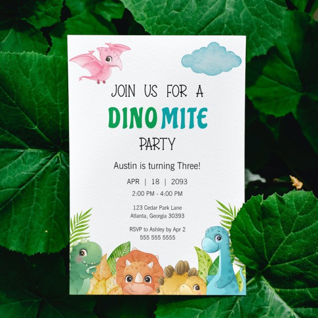 Convite de Aniversário para Dino Mite Dinossaur (Dinosaur Birthday Party Invitation)