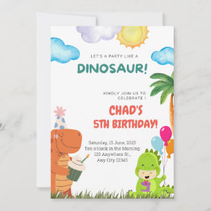Convite de Aniversário para Dinossauro Bonito para