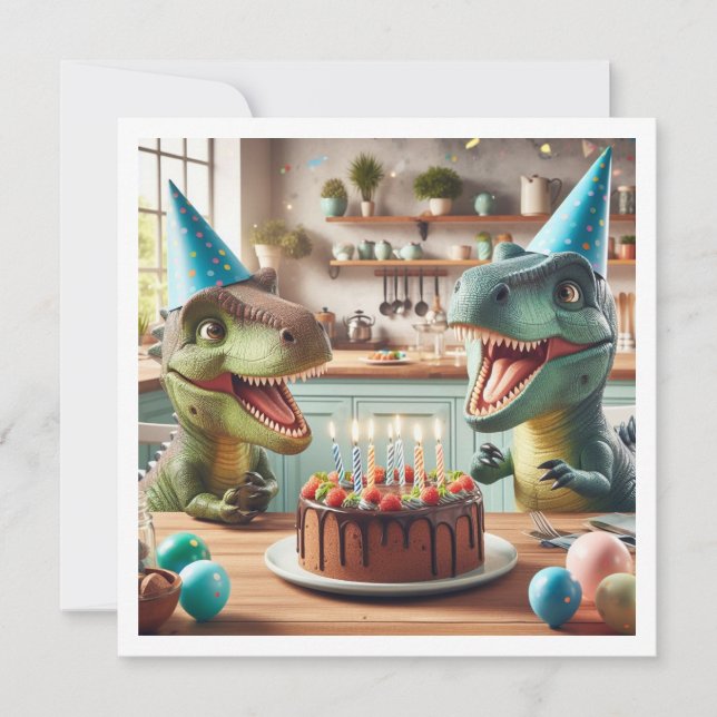 Convite de aniversário para dinossauros, animais d (Frente)