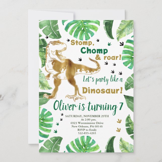 Convite de aniversário para dinossauros, aniversár (Frente)