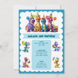 Convite de aniversário para Dinossauros Felizes