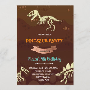 Convite de aniversário para dinossauros fósseis