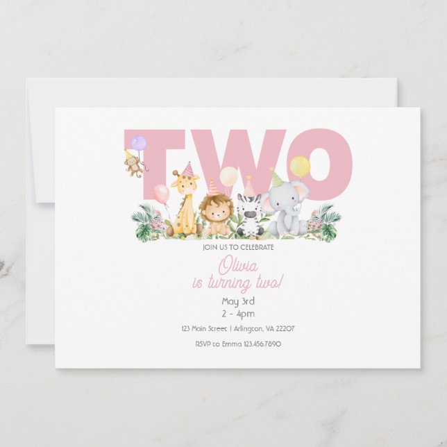 Convite de Aniversário para DOIS Wild Safari - seg (Frente)