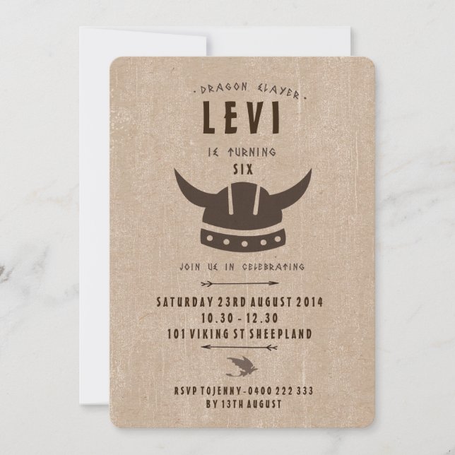 Convite de Aniversário para Dragão e Viking (Frente)