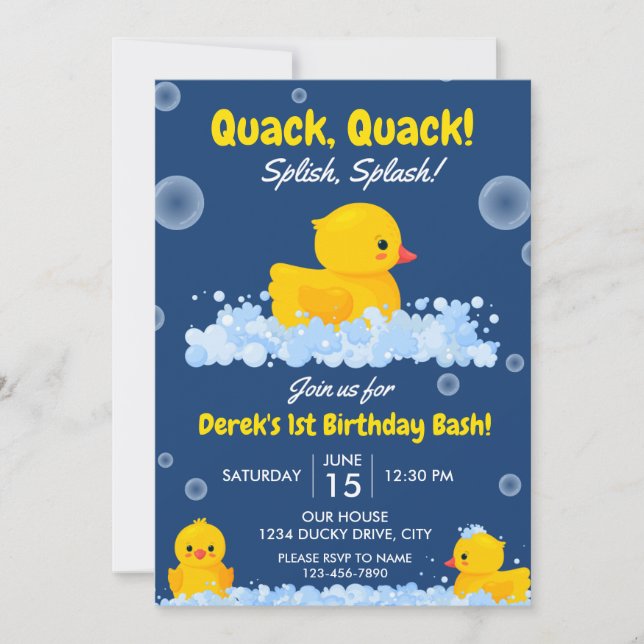Convite de Aniversário para Ducky Amarelo (Frente)