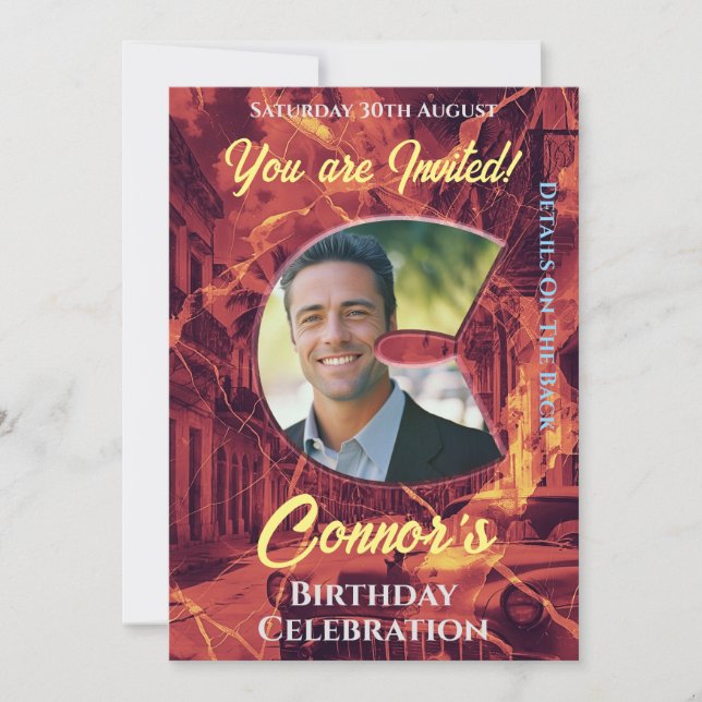 Convite de Aniversário para Ele com fotografia C i (Frente)