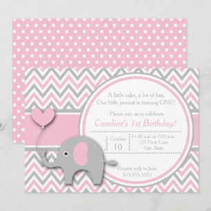 Convite de aniversário para elefantes, rosa e Cin