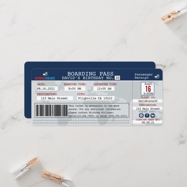Convite de Aniversário para Embarque de Voo (Frente/Verso In Situ)