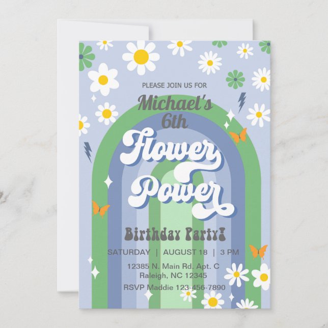 Convite de Aniversário para Energia de Flor de Men (Frente)