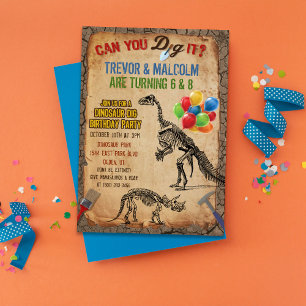 Convite de Aniversário para Escavação de Dinossaur