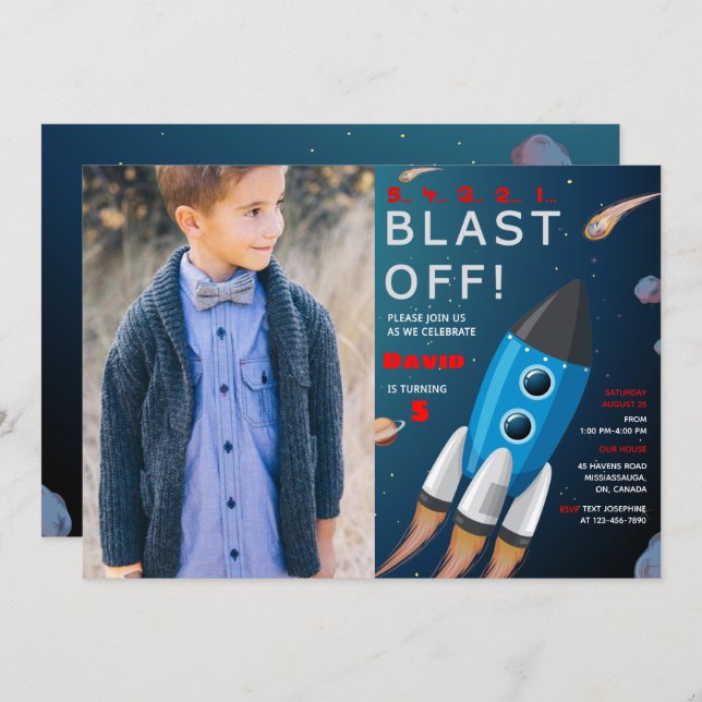 Convite De Aniversário Para Espaço Exterior Com Fo (Frente/Verso)