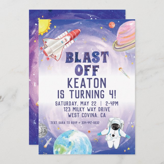 Convite de Aniversário para Explosão de Aquarela (Frente/Verso)