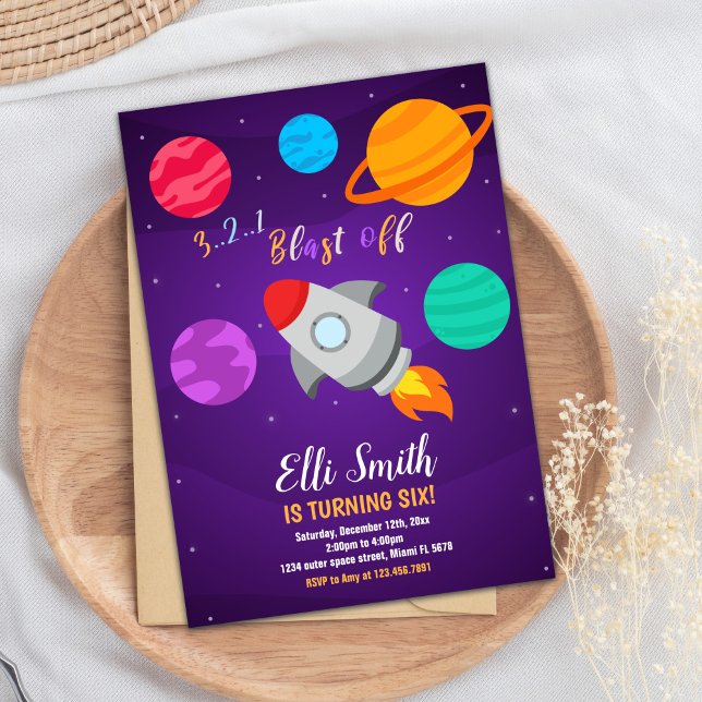 Convite de Aniversário para Explosão de Foguete ci (Gray Rocket Blast Off Birthday Invitations)