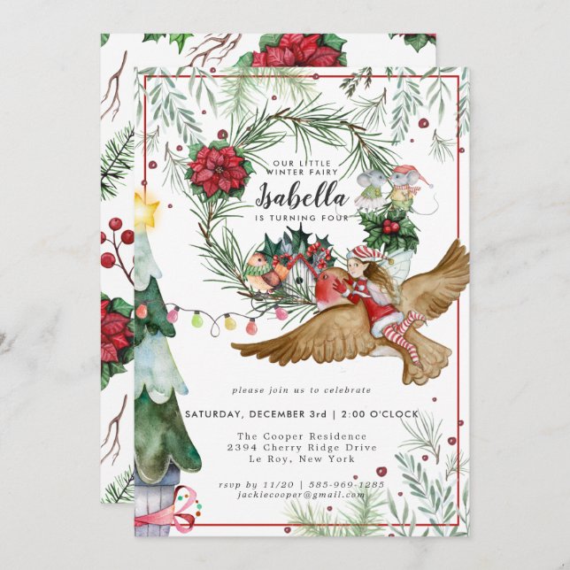 Convite de Aniversário para Fada de inverno (Frente/Verso)