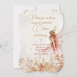 Convite de Aniversário para Fadas Douradas e Rosa 