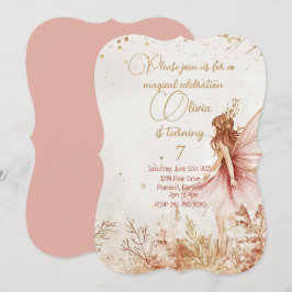 Convite de Aniversário para Fadas Douradas e Rosa 
