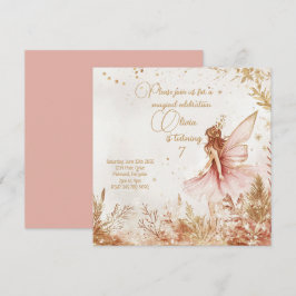 Convite de Aniversário para Fadas Douradas e Rosa 