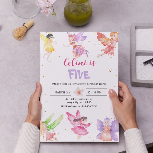 Convite de Aniversário para Fadas Láteas Douradas (Gold Magical Fairy Birthday Invitation)