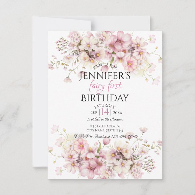 Convite de Aniversário para Fadas Leves Magnéticas (Frente)