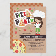 Convite de aniversário para Faux Kraft Girl Pizza