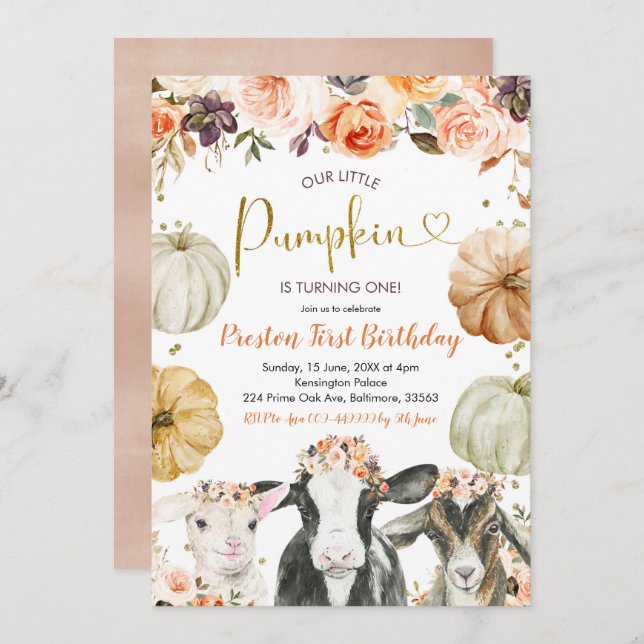 Convite de Aniversário para Fazenda Floral de Abób (Frente/Verso)