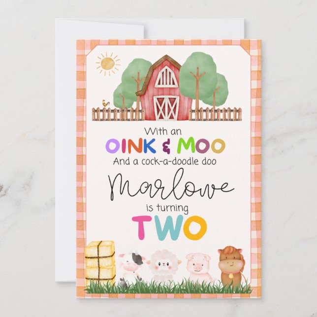 Convite de Aniversário para Fazendas de Oink & Moo (Frente)