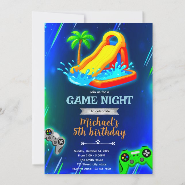 Convite de aniversário para festa com jogo de pisc (Frente)