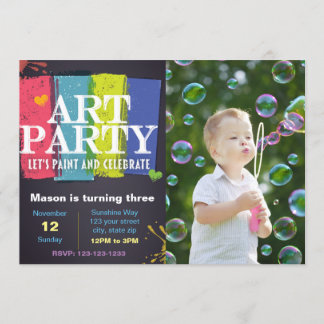 Convite de Aniversário para Festa de Arte com Foto