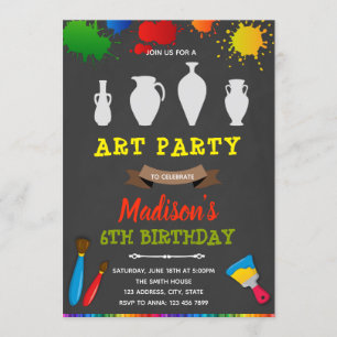 Convite de aniversário para festa de arte em cerâm