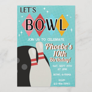 Convite de Aniversário para Festa de Boliche Retro