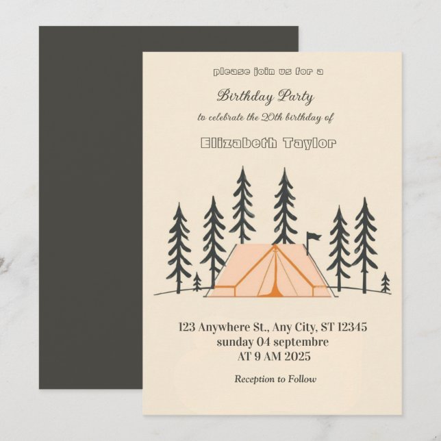 convite de aniversário para festa de camping de es (Frente/Verso)