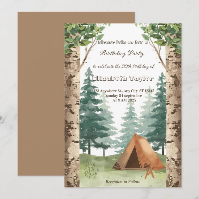convite de aniversário para festa de camping de es (Frente/Verso)