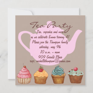 Convite de Aniversário para Festa de Chá de Cupcak