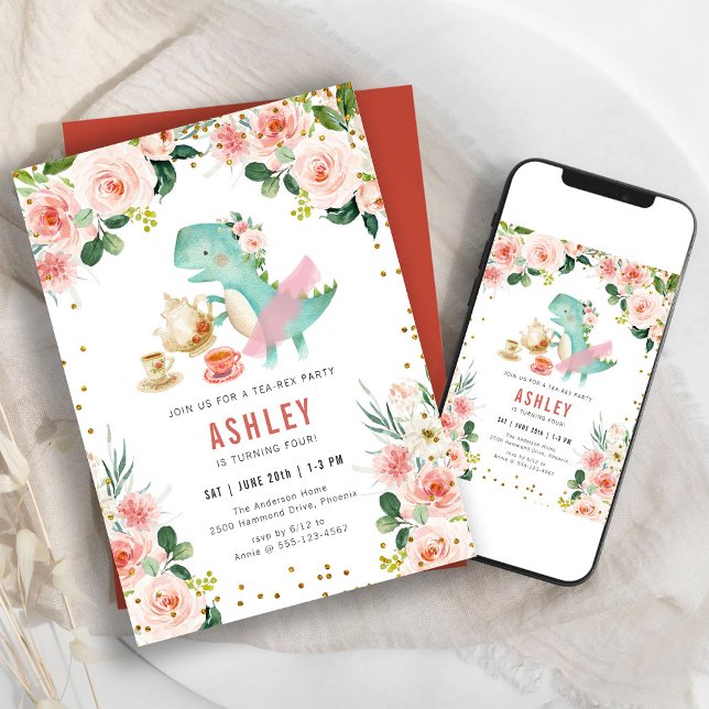 Convite de Aniversário para Festa de Chá de Dinoss (Criador carregado)