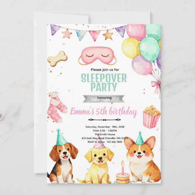 Convite de Aniversário para Festa de Dormir de Cac (Frente)